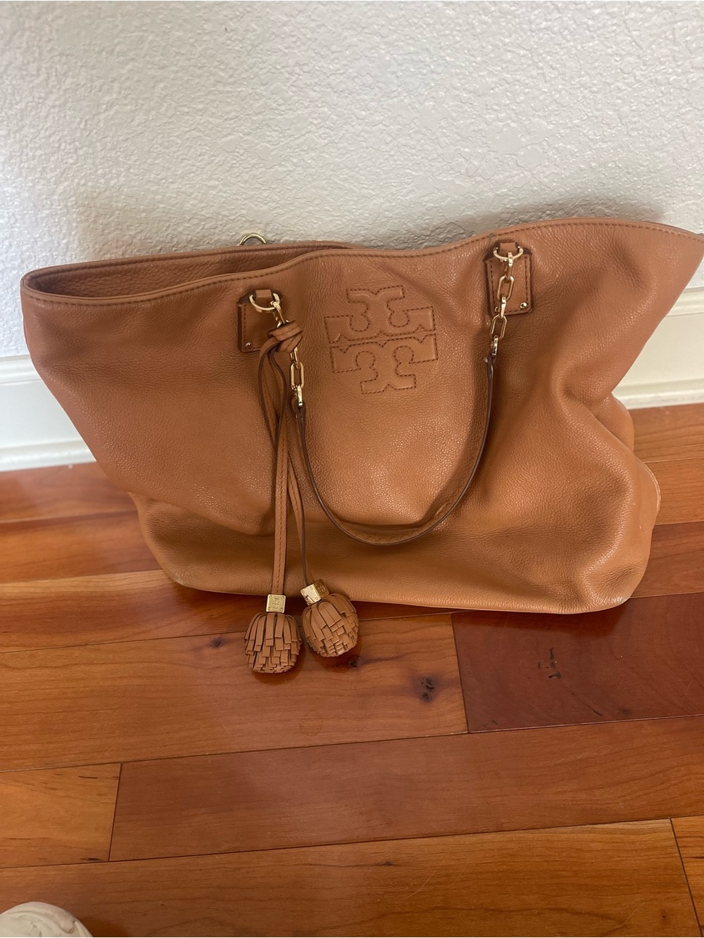 Tory Burch Tan Leather Tote with Tassel Accents